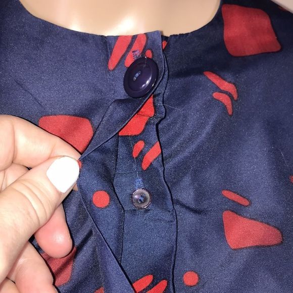 Vintage 40s handcrafted blue & red geometric print dress modern size XL / 1X - Picture 8 of 12